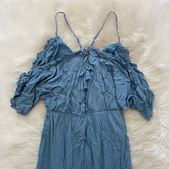 Lovers + Friends Revolve Light Blue V Neck Cold Shoulder Effortless Maxi Dress - Picture 9 of 13